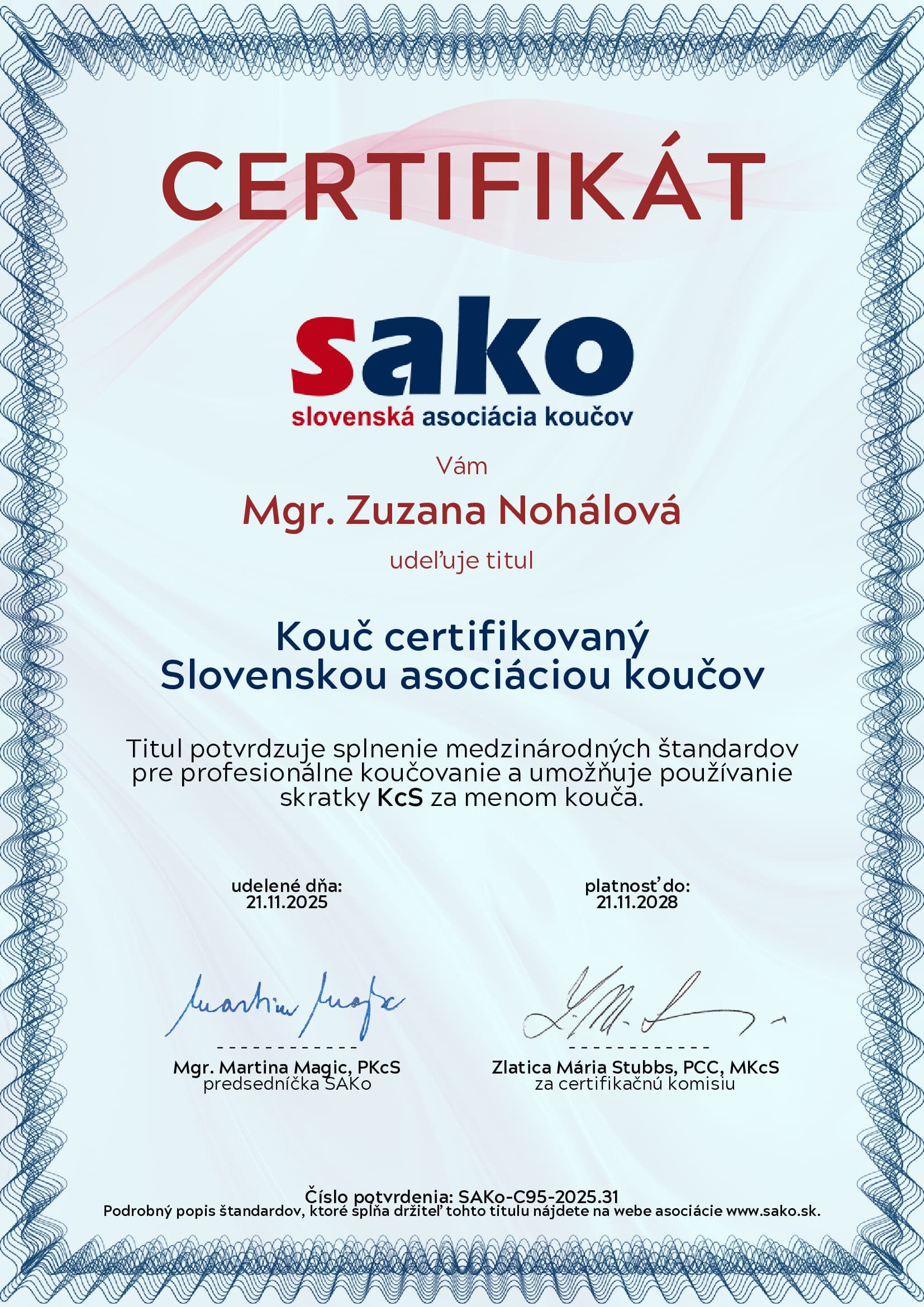 Kľúčový koučovací certifikát