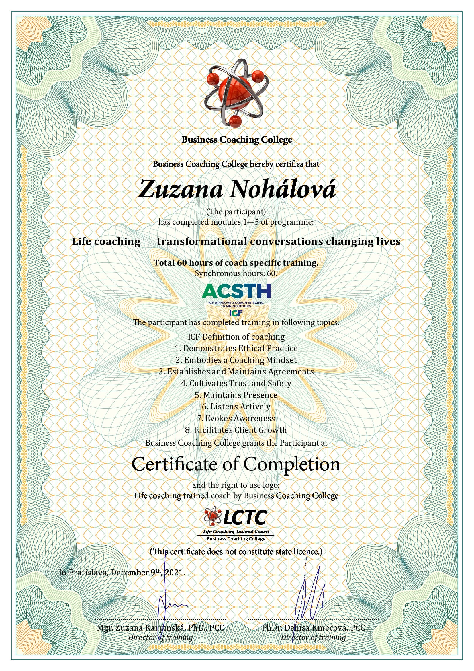Kľúčový koučovací certifikát
